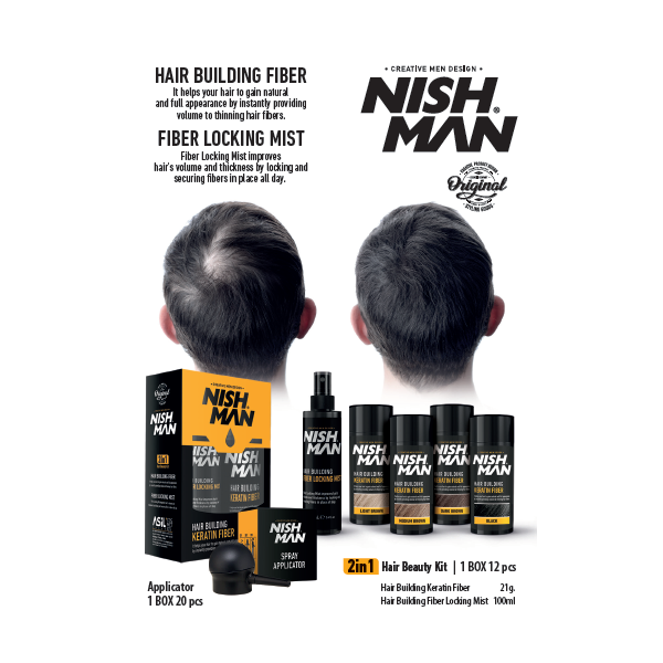 Kit fibre capillaire Chatain foncé NISH MAN 100ml + fixateur