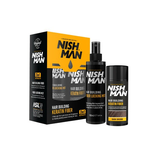 Kit fibre capillaire Chatain foncé NISH MAN 100ml + fixateur